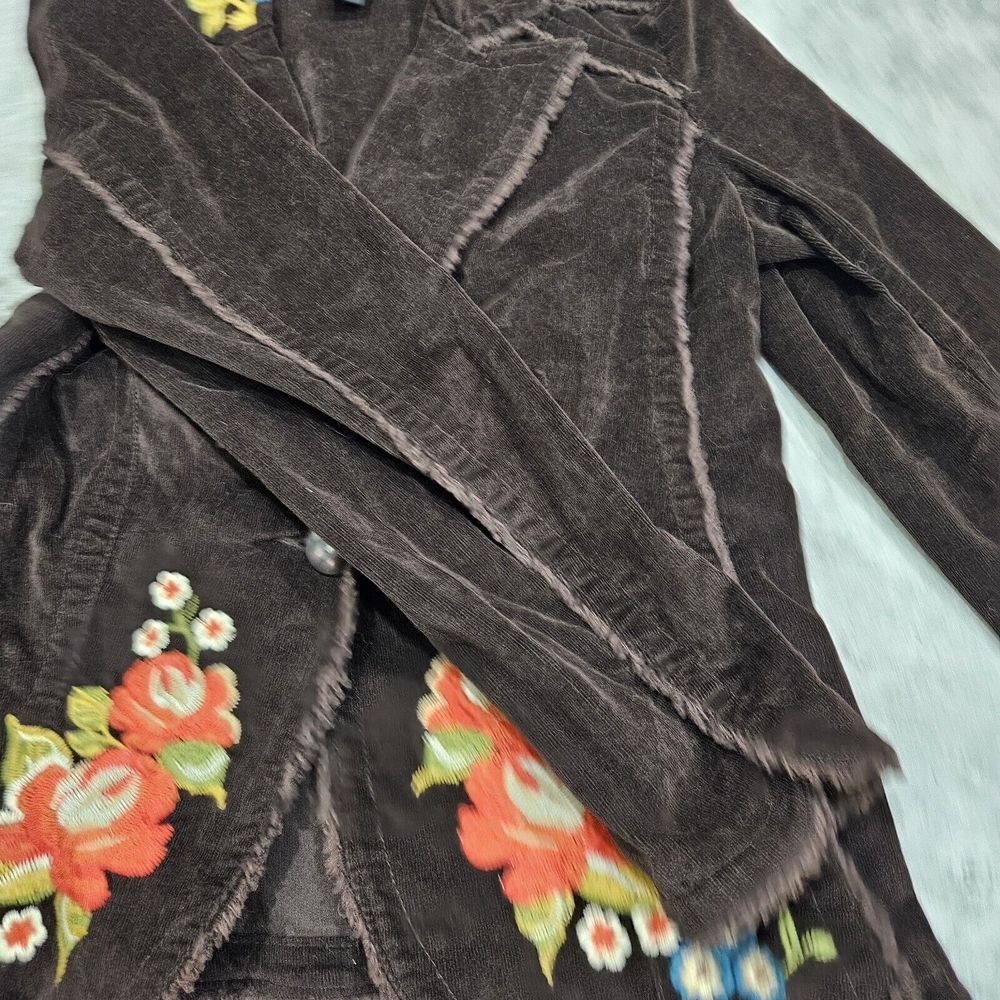 Vintage Y2k Kitkit Jeans Embroidered Brown Corduroy Jacket Shabby Chic Medium - Picture 9 of 16